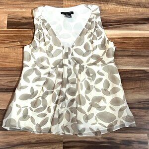 100% Silk Luxury Ivory and Taupe Sleeveless Shell Tank Cami Flowy